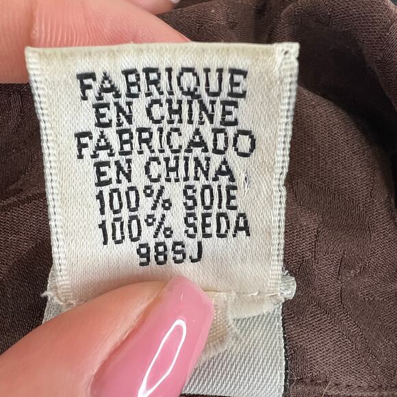 Vintage EILEEN FISHER Brown Silk Textured Floral Button-Down Long Sleeve Top S - Picture 6 of 6